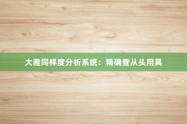 大雅同样度分析系统:精确查从头用具